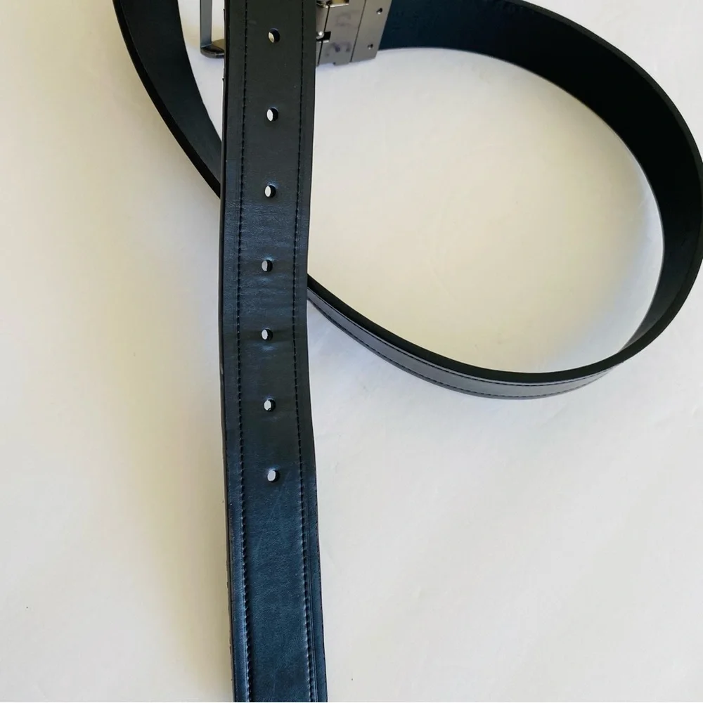 Vintage Guess Reversible Belt Black Brown Men M 34-36 Faux Leather Silver Buckle